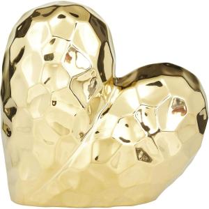 imageDeco 79 Porcelain Ceramic Heart Decorative Sculpture Dimensional Angled Origami Inspired Home Decor Statue Accent Figurine 8quot x 3quot x 8quot GoldAntique Gold