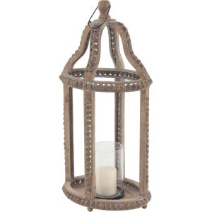imageDeco 79 Reclaimed Wood IndoorOutdoor Candle Lantern  Beaded Decorative Candle Holder 13quot x 10quot x 29quot Brown