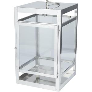 imageDeco 79 Stainless Steel Pillar Candle Lantern 10quot x 10quot x 21quot Silver
