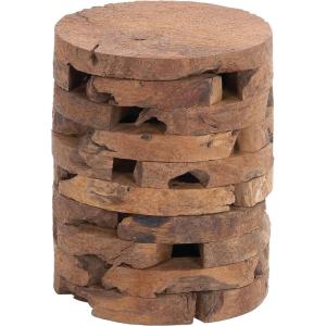 imageDeco 79 Teak Wood Handmade Side End Accent Table Live Edge End Table with Brick Inspired Design Side Table 14quot x 14quot x 18quot Light BrownBrown