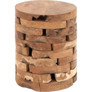 imageDeco 79 Teak Wood Handmade Side End Accent Table Live Edge End Table with Brick Inspired Design Side Table 14quot x 14quot x 18quot Light BrownLight Brown