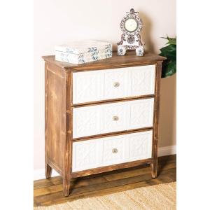 imageDeco 79 Wood Floral Embossed 3 Drawer Cabinet 26quot x 13quot x 30quot Brown