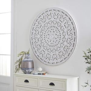 imageDeco 79 Wood Floral Handmade Intricately Carved Round Mandala Wall Decor 36quot x 1quot x 36quot White