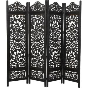 imageDeco 79 Wood Floral Handmade Partition Room Divider Screen Foldable Partition Carved 4 Panel Privacy Screen Room Partition 80quot x 1quot x 72quot Black