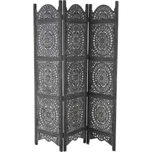 imageDeco 79 Wood Floral Handmade Partition Room Divider Screen Hinged Foldable Partition 3 Panel Privacy Screen with Intricately Carved Designs Room Partition 60quot x 1quot x 72quot Black