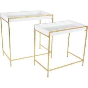 imageDeco 79 Wood Geometric Nesting Console Table with Gold Metal Legs Set of 2 22quot 20quotW WhiteGoldWhite
