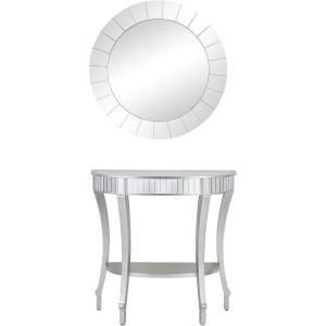 imageDeco 79 Wood Half Moon Console Table with Mirror Set of 2 32quot 31quotH Silver