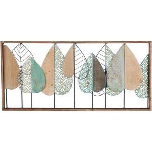 imageDeco 79 Wood Leaf Home Wall Decor Cutout Wall Sculpture with Green and Black Metal Wire Accents Wall Art 47quot x 3quot x 22quot Brown