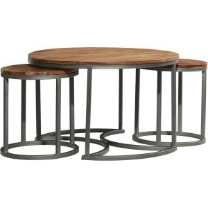 imageDeco 79 Wood Living Room Coffee Table Nesting Table with Gray Metal Base Set of 3 Center Table 19quot 17quot 17quotH Brown