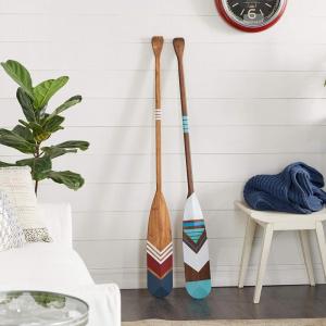 imageDeco 79 Wood Paddle Home Wall Decor Novelty Canoe Oar Wall Sculpture with Arrow and Stripe Patterns Wall Art 21quot x 2quot x 36quot BrownMulti Colored