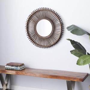 imageDeco 79 Wood Starburst Wall Mirror 30quot x 3quot x 30quot BrownBrown