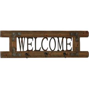 imageDeco 79 Wood Welcome Metal Wall Hook 32 by 10Inch Black