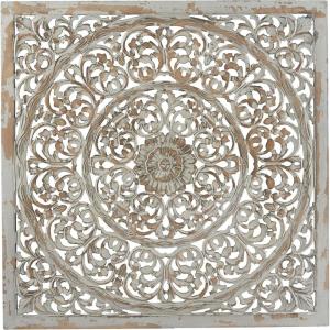 imageDeco 79 Wooden Floral Handmade Carved Scroll Mandala Wall Decor with Brown Distressing 36quot x 1quot x 36quot Gray