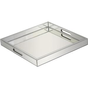 imageDeco 79 Wooden Living Room Decor Tray Mirrored Ottoman Tray Serving Tray 20quot x 20quot x 2quot Silver20 x 20 x 2