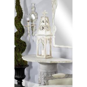imageDeco 79 Wooden Standing Decorative Candle Lantern 8quot x 8quot x 28quot WhiteWhite