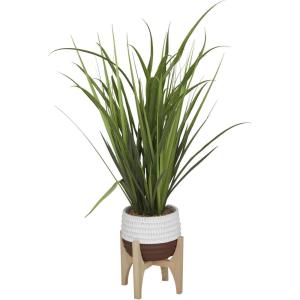 imageThe Novogratz Faux Foliage Grass Tall Artificial Plant with Realistic Leaves and Porcelain Pot on Wooden Stand 20quot x 8quot x 35quot GreenGreen