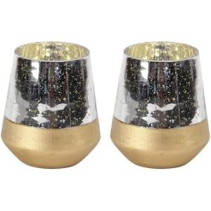 imageThe Novogratz Glass Decorative Candle Lantern with Faux Mercury Glass Finish 7quot x 7quot x 9quot GoldSMALL SIZE Pack of 2