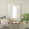 imageDeco 79 Mother of Pearl Shell Handmade Room Wall Mirror Mosaic Entryway Mirror with Blue Corners Wall Mounted Mirror 48quot x 1quot x 36quot Cream355L x 1W