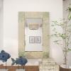 imageDeco 79 Mother of Pearl Shell Handmade Room Wall Mirror Mosaic Entryway Mirror with Blue Corners Wall Mounted Mirror 48quot x 1quot x 36quot Cream361L x 24W