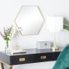 imageDeco 79 Wood Room Wall Mirror Oval Shaped Entryway Mirror with Thin Minimalistic Frame Wall Mounted Mirror 18quot x 1quot x 31quot BlackGold