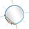imageDeco 79 Wood Ship Wheel Room Wall Mirror Entryway Mirror with White Spokes and Sealife with Netting Accent Wall Mounted Mirror 25quot x 2quot x 25quot Blue