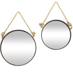 imageDeco 79 Metal Hanging Wall Mirror Set of 3 20quot 13quot 10quotW Dark GrayBrown