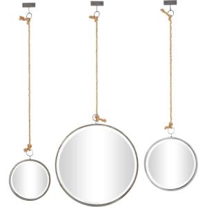 imageDeco 79 Metal Hanging Wall Mirror Set of 3 20quot 13quot 10quotW Dark GrayDark Gray