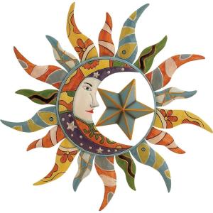 imageDeco 79 Metal Sun and Moon Home Wall Decor Indoor Outdoor Wall Sculpture with Abstract Patterns Wall Art 25quot x 1quot x 25quot Multi ColoredMulti Colored