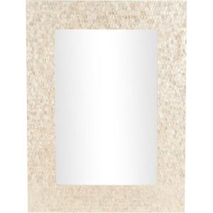 imageDeco 79 Mother of Pearl Shell Handmade Room Wall Mirror Mosaic Entryway Mirror with Blue Corners Wall Mounted Mirror 48quot x 1quot x 36quot Cream355L x 1W
