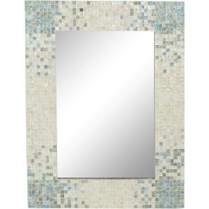 imageDeco 79 Mother of Pearl Shell Handmade Room Wall Mirror Mosaic Entryway Mirror with Blue Corners Wall Mounted Mirror 48quot x 1quot x 36quot Cream355L x 478W