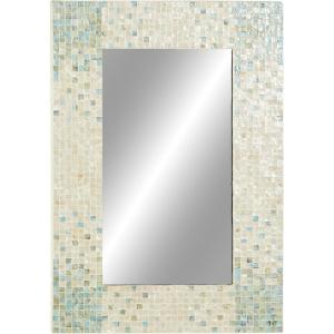 imageDeco 79 Mother of Pearl Shell Handmade Room Wall Mirror Mosaic Entryway Mirror with Blue Corners Wall Mounted Mirror 48quot x 1quot x 36quot Cream361L x 24W