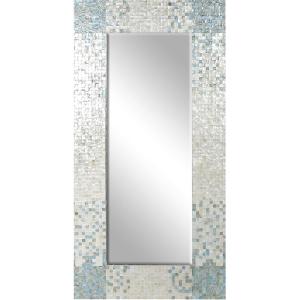 imageDeco 79 Mother of Pearl Shell Handmade Room Wall Mirror Mosaic Entryway Mirror with Blue Corners Wall Mounted Mirror 48quot x 1quot x 36quot Cream36L x 70W