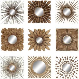 imageDeco 79 Rustic Metal Wall Mirror Wood Mirr Decor S9 W H60930 23quot by 23quot Gold