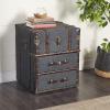 imageDeco 79 Linen Fabric Side End Accent Table Upholstered 2 Drawer End Table with Buckle Hinged Top Side Table 18quot x 18quot x 22quot BlueBlue