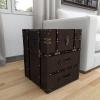 imageDeco 79 Linen Fabric Side End Accent Table Upholstered 2 Drawer End Table with Buckle Hinged Top Side Table 18quot x 18quot x 22quot BlueDark Brown
