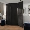 imageDeco 79 Mango Wood Partition Room Divider Screen Foldable Partition 3 Panel Privacy Screen with Carved Starburst Design Room Partition 59quot x 1quot x 70quot BlackBlack
