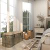imageDeco 79 Metal Room Storage Bench Galvanized Entryway Bench with Cream Burlap Top Bench 50quot x 16quot x 18quot Gray38 x 16 x 19