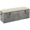 imageDeco 79 Metal Room Storage Bench Galvanized Entryway Bench with Cream Burlap Top Bench 50quot x 16quot x 18quot Gray50 x 16 x 18