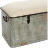 imageDeco 79 Metal Room Storage Bench Galvanized Entryway Bench with Cream Burlap Top Bench 50quot x 16quot x 18quot Gray50 x 16 x 18