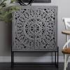 imageDeco 79 Wood Floral Intricately Carved 1 Shelf and 2 Doors Cabinet 30quot x 15quot x 42quot WhiteGrey
