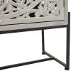 imageDeco 79 Wood Floral Intricately Carved 1 Shelf and 2 Doors Cabinet 30quot x 15quot x 42quot WhiteGrey