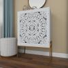 imageDeco 79 Wood Floral Intricately Carved 1 Shelf and 2 Doors Cabinet 30quot x 15quot x 42quot WhiteWhite