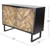 imageDeco 79 Wood Geometric Room Cabinet 1 Shelf and 2 Door Storage Cabinet with Wood Inlay Accent Cabinet 47quot x 18quot x 33quot Black