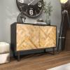 imageDeco 79 Wood Geometric Room Cabinet 1 Shelf and 2 Door Storage Cabinet with Wood Inlay Accent Cabinet 47quot x 18quot x 33quot Black