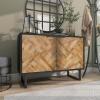 imageDeco 79 Wood Geometric Room Cabinet 1 Shelf and 2 Door Storage Cabinet with Wood Inlay Accent Cabinet 47quot x 18quot x 33quot Black