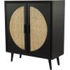 imageDeco 79 Wood Geometric Room Cabinet Geometric Cane Front 1 Shelf and 2 Doors Storage Cabinet Accent Cabinet 36quot x 16quot x 43quot Black