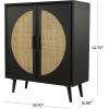 imageDeco 79 Wood Geometric Room Cabinet Geometric Cane Front 1 Shelf and 2 Doors Storage Cabinet Accent Cabinet 36quot x 16quot x 43quot Black