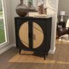 imageDeco 79 Wood Geometric Room Cabinet Geometric Cane Front 1 Shelf and 2 Doors Storage Cabinet Accent Cabinet 36quot x 16quot x 43quot Black