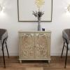 imageDeco 79 Wood Scroll Room Cabinet Intricately Carved 1 Shelf and 2 Doors Storage Cabinet with Mirrored Front Accent Cabinet 31quot x 15quot x 30quot ChampagneChampagne