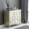imageDeco 79 Wood Scroll Room Cabinet Intricately Carved 1 Shelf and 2 Doors Storage Cabinet with Mirrored Front Accent Cabinet 31quot x 15quot x 30quot ChampagneChampagne